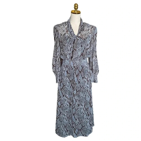 ANN TAYLOR | Animal Print Snake Python Print Puff Sleeves Midi Size 4 - Picture 1 of 9